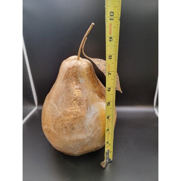Pear Paper Mache Glazed Figurine Oversized Bookshelf Home Decor Gold 9.75"H - Picture 8 of 9